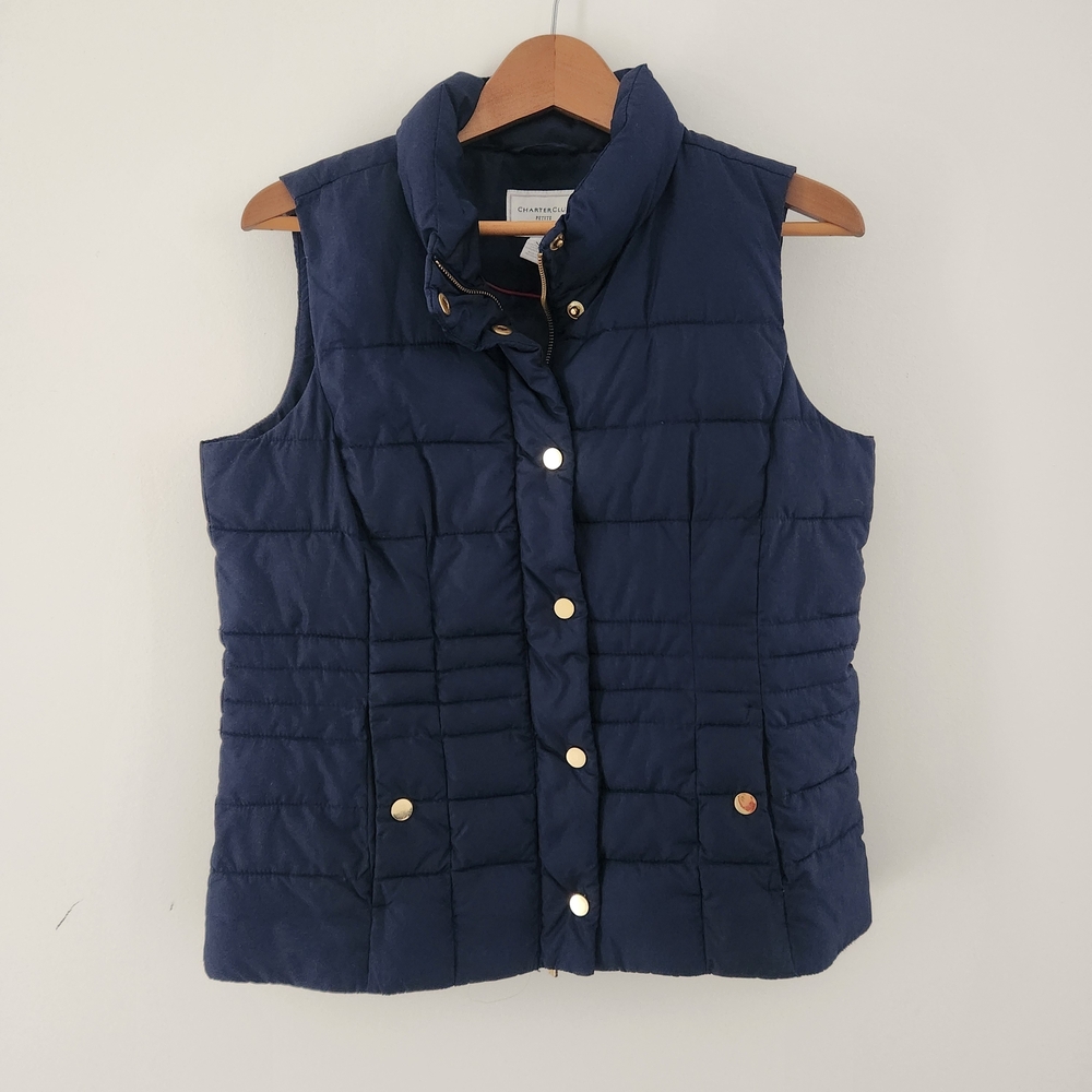 Charter Club Dark Blue Quilted Women's Vest, Zipper And Snaps Small